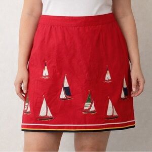Lands' End Red Sailboat Skirt Women’s 14 Nautical Preppy 36 Waist